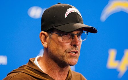 Chargers head coach Jim Harbaugh uses odd birthing analogy to talk about first day of training camp