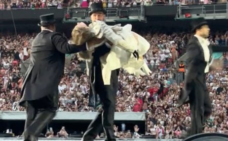 Taylor Swift and Travis Kelce feared he would drop her on stage during Eras Tour debut