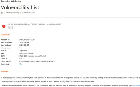 SonicWall針對防火牆重大漏洞提出警告，已出現疑似遭到利用的跡象