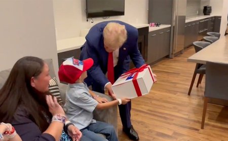 SEE IT: Trump meets young supporter with rare brain disorder backstage at rally